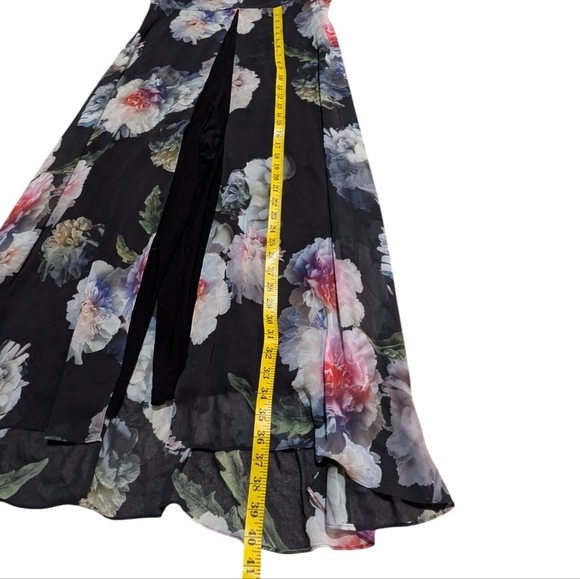 Adrianna Papell Floral Jumpsuit 14 Sheer Skirt Overlay Pink Peonies Preppy Comfy - Picture 8 of 8